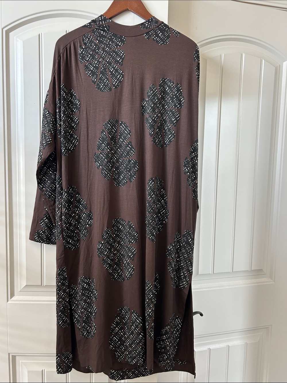 Long Brown Floral-Print Long Sleeve Women's Dress